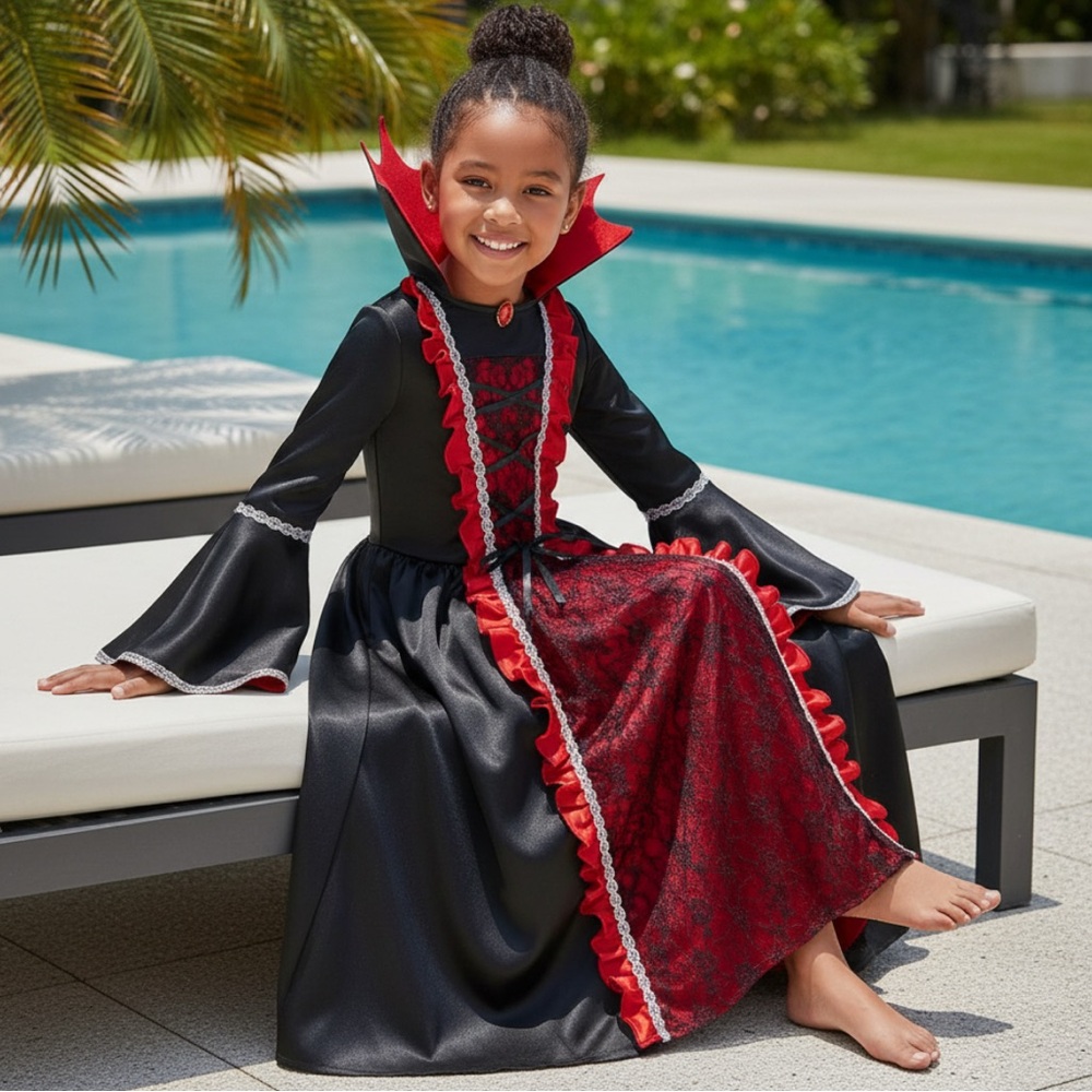 Kids Vampire Queen Dress / Cosplay Dress Up - Black and Red NIP